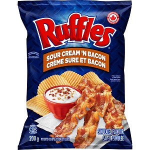 RUFFLES, Sour Cream and Bacon Flavoured Chips, 200 g